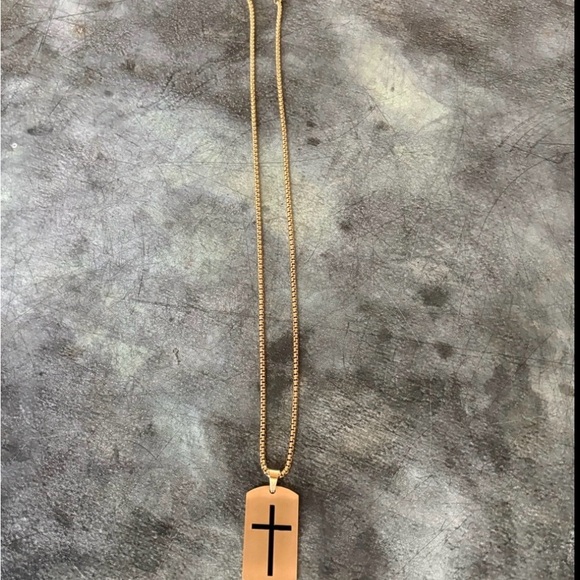 Other - NWOT, Men’s like gold cross necklace with message on the back - Joshua 1:9
